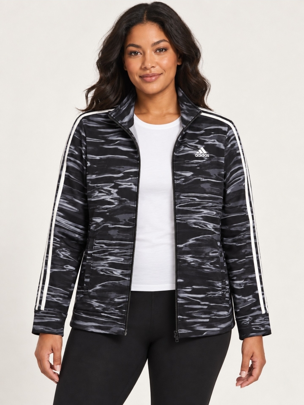 Adidas Black Gray Wave Camo Full Zip Stripe Track Jacket XL (18/20)